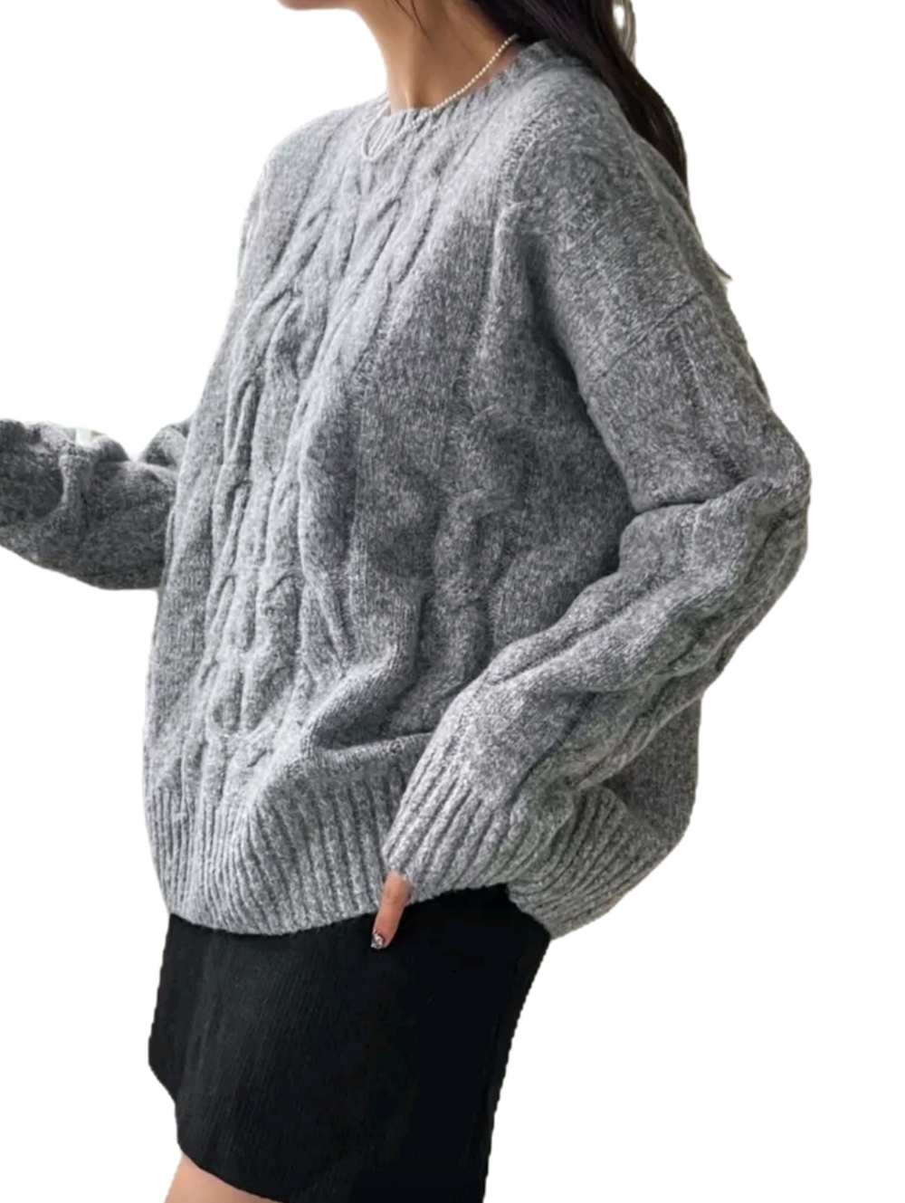 Gray Cable Knit Women's Sweater